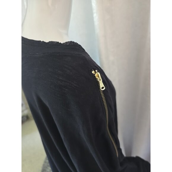 Rachel Roy Women V-Neck T Shirt Cold Zip Open Cold Shoulders Black Large Sexy - Picture 9 of 14